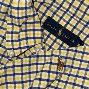 Polo Ralph Lauren Long Sleeve Button Down Oxford Shirt Mens XL Blue Yellow Check